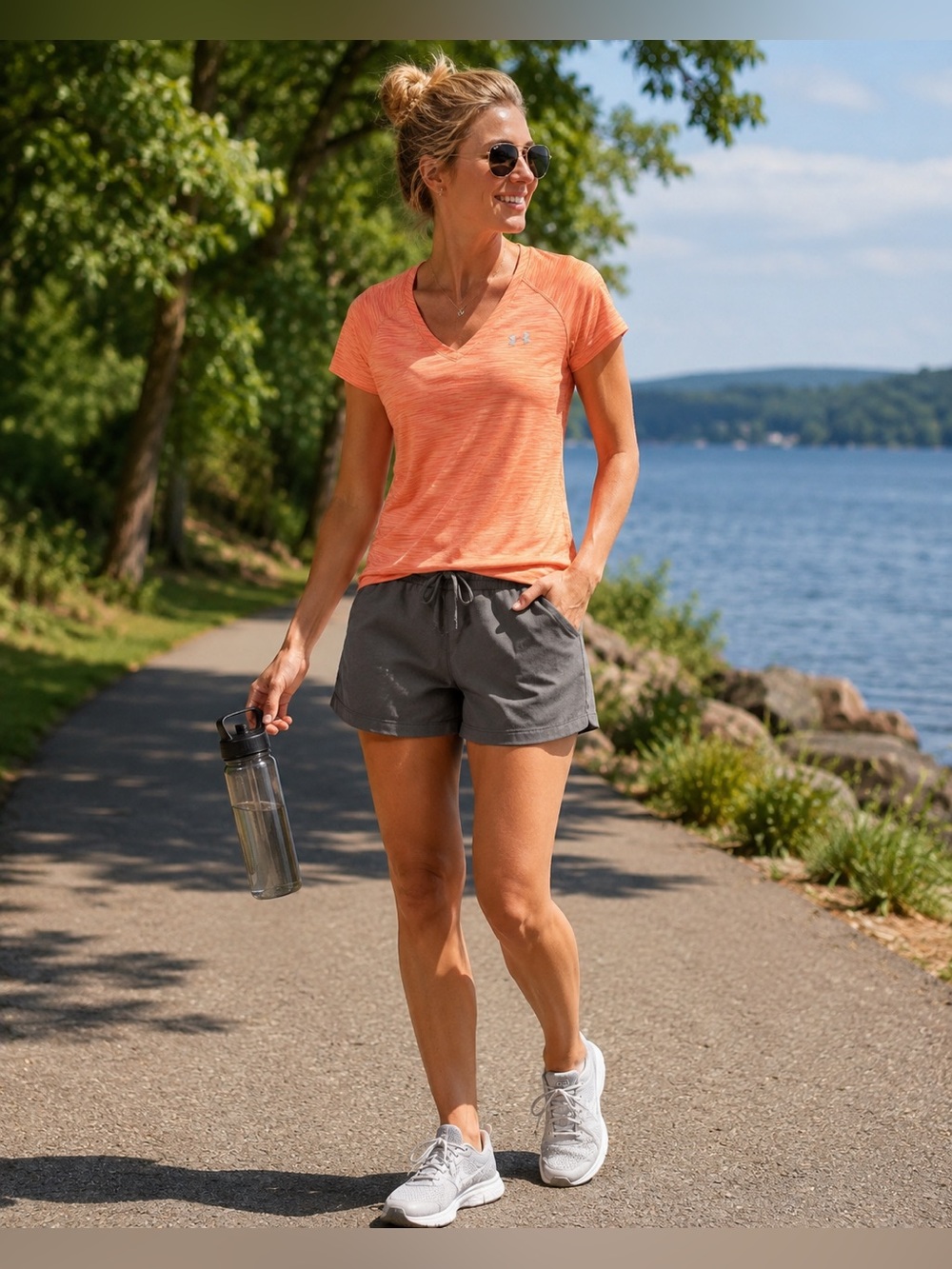 Under Armour Orange Heather V-Neck Active Shirt size Large casual athleisure